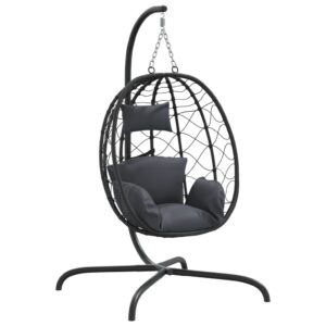 vidaXL antracitszürke polyrattan és acél függő tojás alakú szék párnával