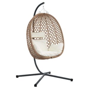 vidaXL Függő tojás szék Világos krémszín 104 x 100 x 191 cm polirattan